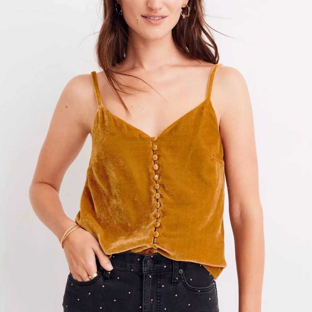 Madewell Mustard Velvet Button-Front Camisole